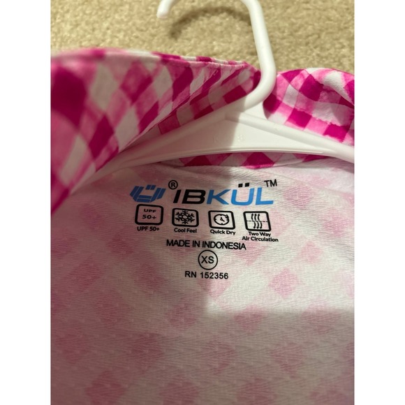IBKUL Womens Long Sleeve Quarter Zip Golf Top Size XS Pink White Gingham UPF 50+ - Picture 8 of 9